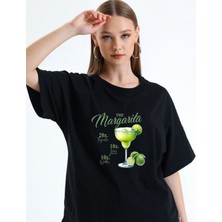 Aselinda Margarita Limon Baskılı Pamuklu Bisiklet Yaka T-Shirt