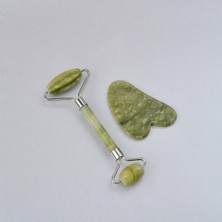 Normadia Doğal Yeşim Jade Roller ve Kalp Gua Sha Yüz Bakım Taşı Seti