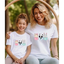 Aselinda Sevimli Hayvanlar Baskılı Anne-Kız Kombin Tişört (Kombin Yapmak Için 2 Ürün Ekleyiniz)