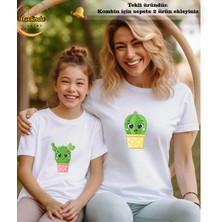 Aselinda Kaktüs Baskılı T-Shirt Anne-Kız Kombin Tişört (Kombin Yapmak Için 2 Ürün Ekleyiniz)