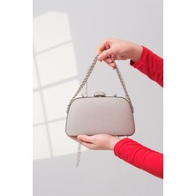 Roza Çanta Altın Simli Zincir Askılı El Omuz Abiye Dügün Gece Çantası