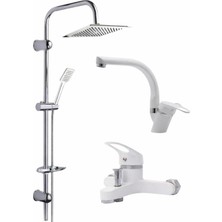 Robot Duş Seti Mix Takım Evye-Lavabo-Banyo Bataryası 3lü Set Beyaz Kuğ Set Batarya