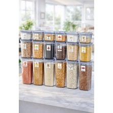 Celsen Home 18’li Antrasit Erzak & Bakliyat Saklama Kabı Seti | 3 Farklı Boy | Etiket Hediyeli (1,75–1,2–0,55 L)