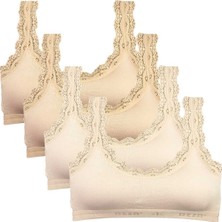 Vexor 4 Adet Dantel Nakış Işlemeli Pedli Bambu Kadın Büstiyer Ten Krem