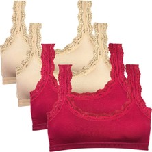 Vexor 4 Adet Dantel Nakış Işlemeli Pedli Bambu Kadın Büstiyer Ten Bordo