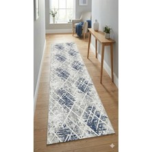 Nesrin Jel Kaymaz Taban Kesme Halı Yolluk Beyaz Mavi Makinede Yıkanabilir