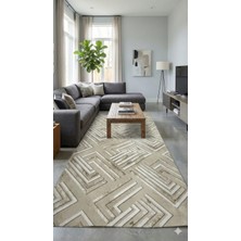 Nesrin Jel Kaymaz Taban Kesme Halı Yolluk Kahverengi Beyaz Şekilli Makinede Yıkanabilir