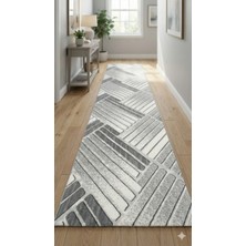 Nesrin Jel Kaymaz Taban Kesme Halı Yolluk Gri Şerit Sütun Makinede Yıkanabilir