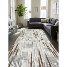 Nesrin Jel Kaymaz Taban Kesme Halı Yolluk Kahve Beyaz Sütunlu Makinede Yıkanabilir