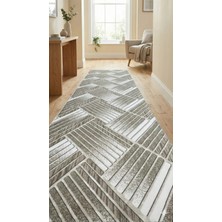 Nesrin Jel Kaymaz Taban Kesme Halı Yolluk Açık Kahve Şerit Sütun Makinede Yıkanabilir