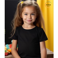 Aselinda Unisex Bisiklet Yaka Baskısız Düz Siyah Basic Çocuk T-Shirt-Çoçuk Tişört