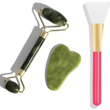 Normadia 3'lü Cilt Bakım Seti, Yeşim Taşı Gua Sha ve Maske Uygulama Aleti