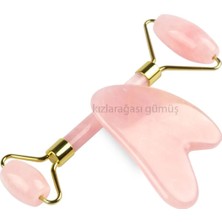 Normadia Doğal Pembe Kuvars Taşı Face Roller ve Gua Sha Masaj Aleti Seti