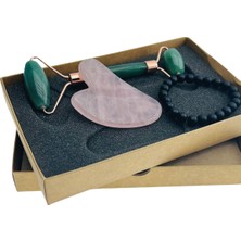 Normadia Aventurin ve Pembe Kuvars Yüz Masaj Seti, Kalp Şekilli Gua Sha ve Bileklik