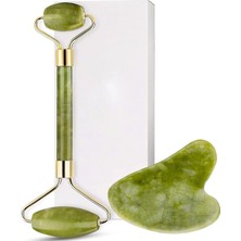 Normadia Yeşim Taş Yüz Masaj Seti, Gua Sha ve Face Roller, Sağlıklı Cilt Bakımı