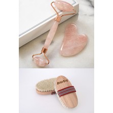 Normadia Doğal Pembe Kuvars Gua Sha ve At Kılı Fırça Seti, Cilt Bakımına Şıklık Katar