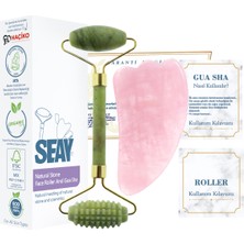 Normadia Doğal Taş Yüz Masaj Seti, Yeşim Taşı ve Pembe Kuvars Gua Sha