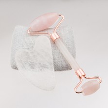 Normadia Pembe ve Kristal Kuvars Taşı Yüz Masaj Aleti Seti, Roller ve Gua Sha