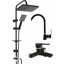 Fulcie Siyah Robot Tepe Yağmurlama Delta Banyo - Mutfak - Lavabo Bataryası Musluğu Çeşmesi 3'lü Set