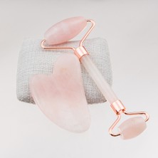Normadia Pembe Kuvars Taşı Masaj Seti, Roll ve Gua Sha ile Rahatlatıcı Bakım