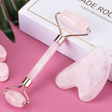Normadia Doğal Taş Pembe Kuvars Face Roller ve Gua Sha Yüz Masaj Aleti