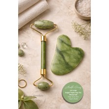 Normadia Iki Parça Doğal Yeşim Taşı Yüz Masaj Seti, Gua Sha ve Roller