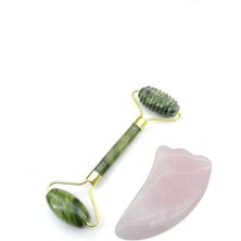 Normadia Tırtıklı Yeşim Masaj Taşı ve Pembe Kuvars Gua Sha Takımı