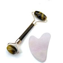 Normadia Sertifikalı Kaplan Gözü ve Pembe Kuvars Masaj Taşı Gua Sha Takımı
