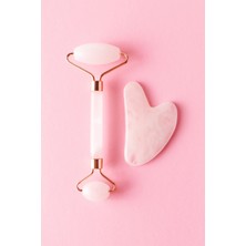 Normadia Pembe Kuvars Face Roller ve Kalp Gua Sha Yüz Masaj Aleti, Doğal Güzellik