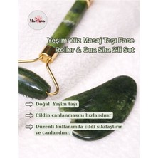 Normadia Doğal Yeşim Kalp Gua Sha Taşı Yüz ve Vücut Masaj Aleti Seti