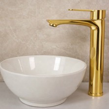 Gold Altın Renk Kaplamalı Çanak Lavabo Bataryası Yüksek Banyo Lavabo Bataryası