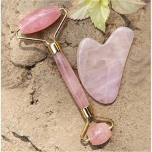 Normadia Doğal Taş Pembe Kuvars Face Roller ve Gua Sha Yüz Masaj Aleti