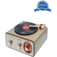 HERŞEYBURDAMODA Metalik Nostaljik Tasarım Plak Çalar Görünümlü Radyolu Bluetooth Hoparlör Müzik Plak