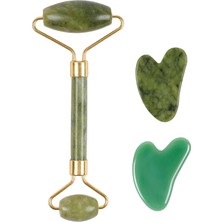 Normadia Aventurin Yeşim Face Roller ve Gua Sha Masaj Taşı Seti