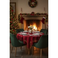 Çt Çeyizci Tekstil Desenli Dertsiz Leke Tutmaz Dantelli Masa Örtüsü, 160X220CM - Kırmızı Yılbaşı Konsept