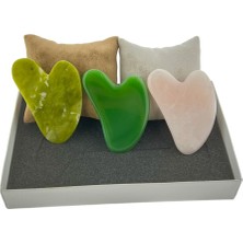 Normadia Doğal Taş Kalp Gua Sha Set, Pembe Kuvars, Yeşim, Aventurin, Şifa ve Güzellik