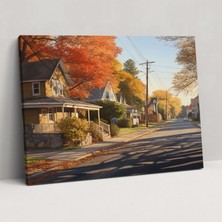 Popcas  Sonbahar Mahalle Sokak Kanvas Tablo - Harlem Kanvas Kanvas Duvar Sanatı Sonbahar Yaprakları