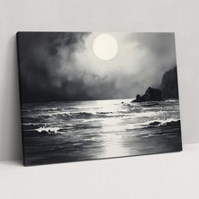 Popcas  Dünya Mürekkep Yıkama Kanvas Tablo Ay Işığında Deniz Manzarası Duvar Sanatı