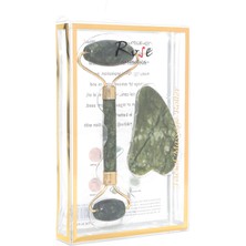 Normadia Doğal Yeşim Taşı 2'li Set: Yüz Masaj Taşı ve Gua Sha Kalp