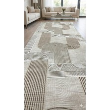 Nesrin Jel Kaymaz Taban Kesme Halı Yolluk Kahve Krem Siyah Şekilli Makinede Yıkanabilir