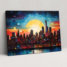 Popcas  Harlem Gecesi Manzaralı Kanvas Tablo - Harlem Soyut Şehir Manzarası