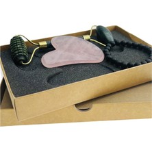 Normadia Tırtıklı Yüz Masaj Aleti ve Pembe Kuvars Kalp Taşı, Gua Sha Seti