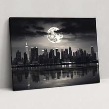Popcas  Ay Işığında Şehir Manzarası Kanvas Tablo Dünya Duvar Sanatı Dekorasyon