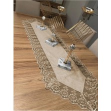 Çt Çeyizci Tekstil Kadife Dantel Detaylı Runner 140X40CM Krem
