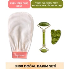 Normadia 3’lü Ekru Ipek Kese, Yeşim Yüz Masaj Aleti ve Gua Taşı Seti