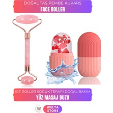 Normadia Pembe Kuvars Face Roller ve Gua Sha, Soğuk Terapi, Doğal Cilt Bakım Seti