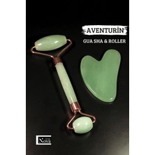 Normadia Doğal Taş Aventurin Gua Sha ve Roller Yüz Masaj Aleti Seti