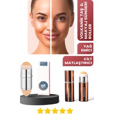 Normadia Doğal Taş Yüz Roller ve Makyaj Süngeri, Cilt Matlaştırıcı ve Yağ Emici Set