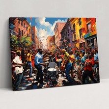 Popcas  Harlem Kanvas Tablo - Canlı Renklerde Dans Eden Kalabalık Yüksek Kaliteli Duvar Sanatı - Harlem Duvar Dekorasyonu Caz Müziği Canlı Renkler