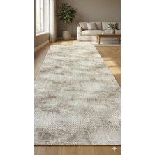 Nesrin Jel Kaymaz Taban Kesme Halı Yolluk Kahverengi Kendinden Desenli Makinede Yıkanabilir